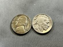 1943P War Nickel and 1935 Buffalo Nickel