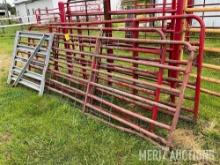 (3) red gates, (1) cattle panel & (1) walk through gate