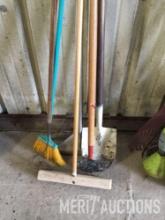 Shop broom, shovel, hoe, and leaf rake