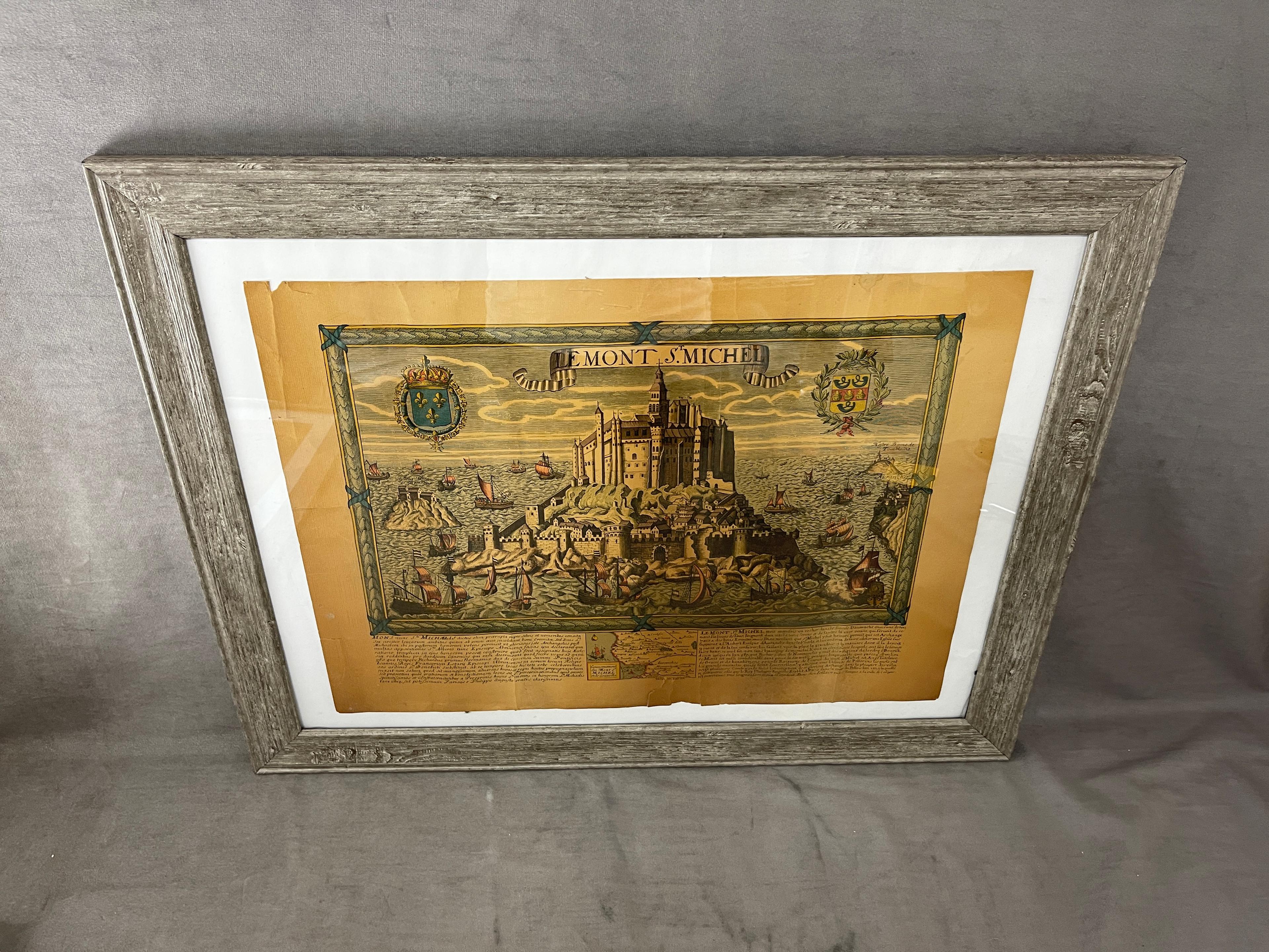 Vintage Montt St Michelle Etching in Frame