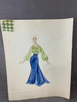 Vintage Sketch Art Costume Design Drawing Production By Bob Robert Carlton Size 11 1/2x14 1/2 Lot of