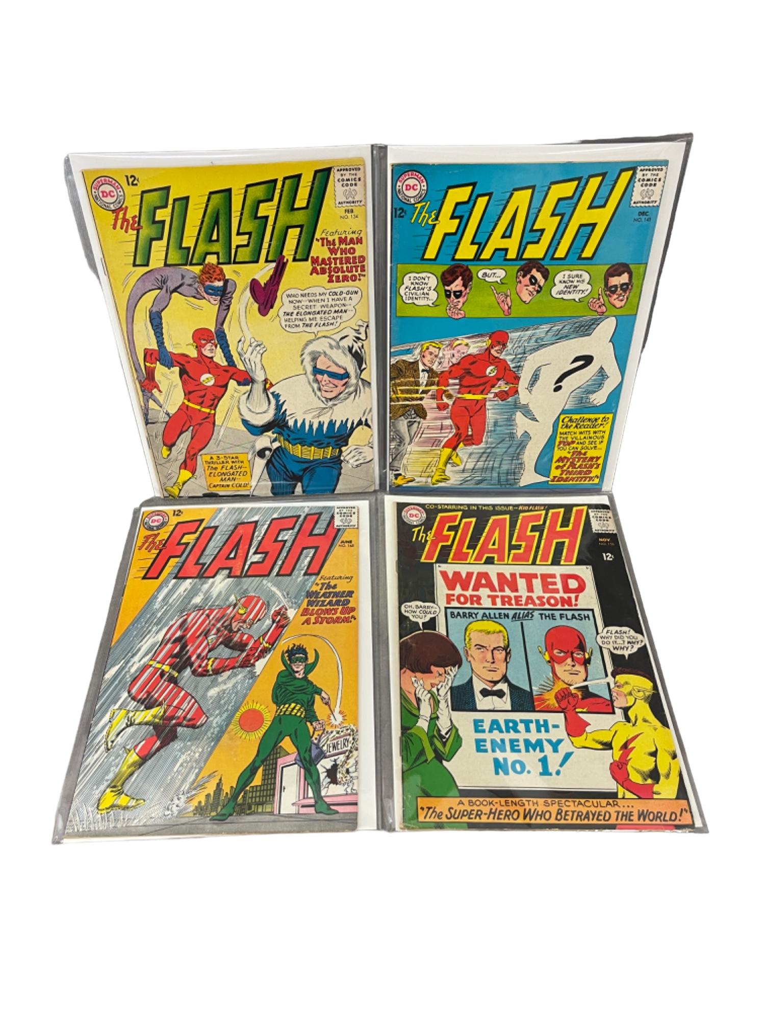 The Flash #134, #141, #145, #156 Marvel DC Comic Book Collection Lot of 4