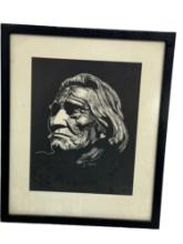 Native American painting Etching Signed lower right HENZ