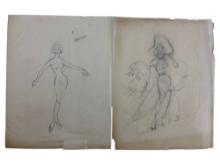 Vintage Sketch Art Costume Design  waxpaper Production By Bob Robert Carlton lot 2 Size 11"x14"