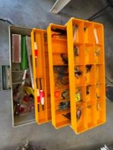 fishing polls, fishing tackle box, with contents
