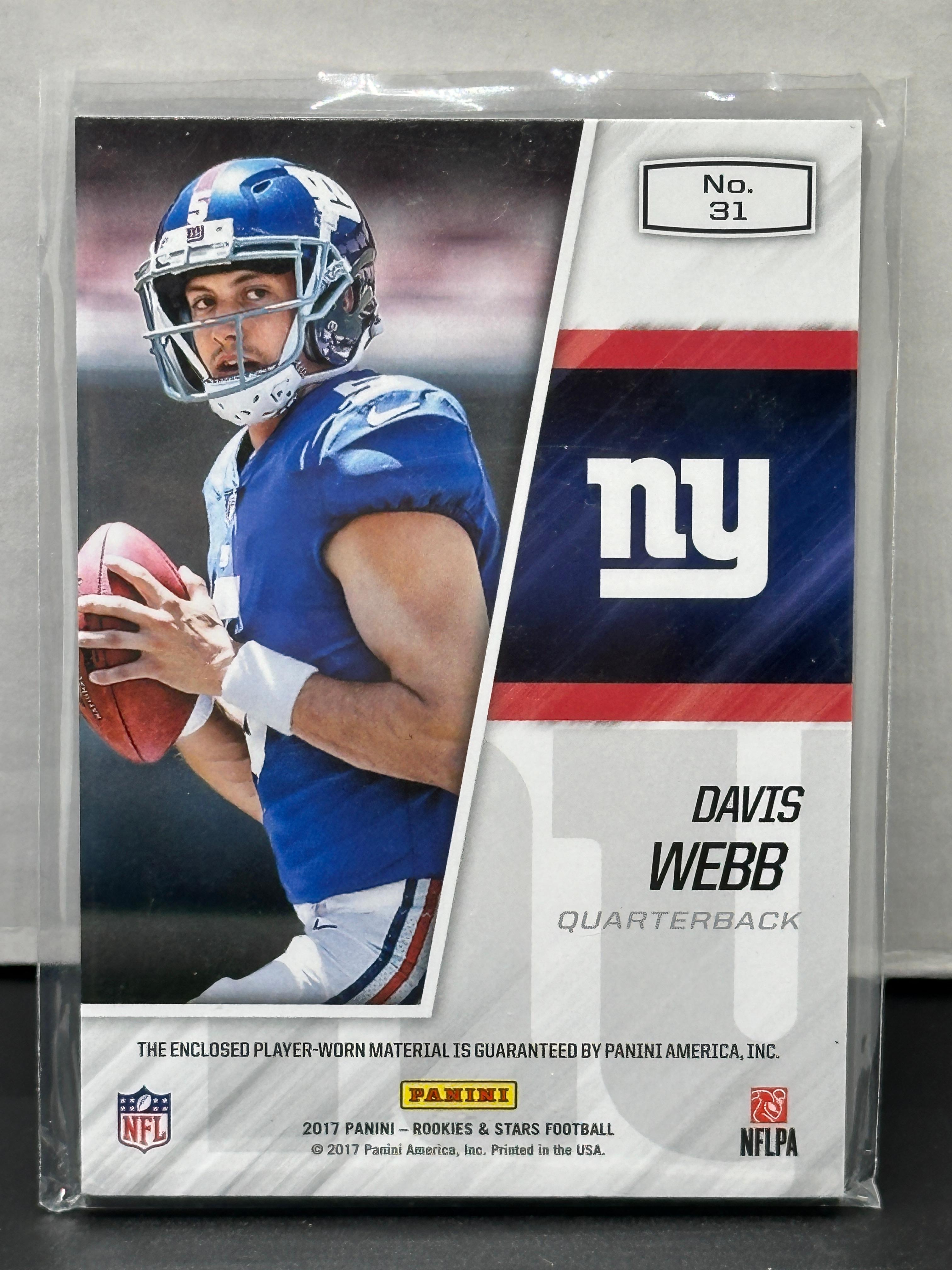 Davis Webb 2017 Panini Rookies and Stars Year 1 Blue Foil (#6/25) Rookie Patch #31