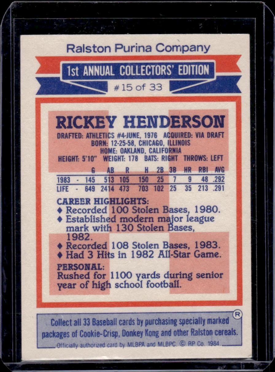 Rickey Henderson 1984 Ralston Purina 1st Annual Collector's Edition #15