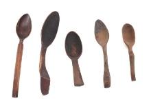 Group of Five Various Wood Carved Ifugao Spoons