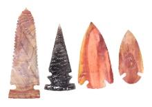 Four Stone Knapped Native American Arrowheads