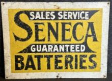 1930s Seneca Batteries Sales Service Painted Metal Advertising Sign