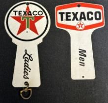 Pair Texaco Men & Ladies 50s & 60s Painted Metal Advertising Key Tag Painted Metal Signs
