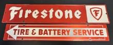 Firestone Embossed Tire & Battery Service Advertising Painted Metal Sign