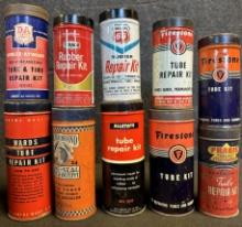 Lot 10 Early Metal Tube Repair Kits Advertising Tire Cans