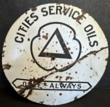 1930s 3' Cities Servie Oils Once Always Double Sided Porcelain Advertising Sign