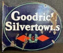 Goodrich Silvertowns 1920s Double Sided Porcelain Flange Advertising Tire Sign
