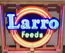 Original 1950s Larro Feeds Tin Metal Advertising Neon Sign