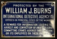 Original 1920s William J Burns Cobalt Blue Single Sided Porcelain Sign