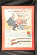 Vintage 50s Winchester Western “Start Him Right” Model 61 63 67 .22 Rifles Framed Advertising Poster