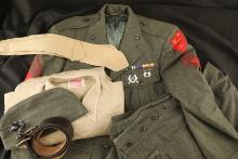 USMC Marine US Post-WW2 Badged Forest Green Wool Service Dress Tunic Grouping W/ Pants, O/S Cap