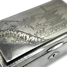 Chinese Export 950 Sterling Silver Jewelry Box with Wood and Felt Lining