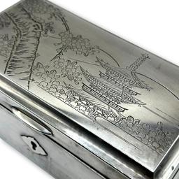 Chinese Export 950 Sterling Silver Jewelry Box with Wood and Felt Lining