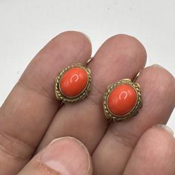 Gold Filled Vintage Coral Colored Stone Earrings