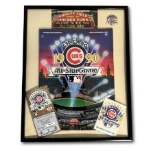 Framed 1990 Cubs All Star Game Program, Ticket, Pin, and Schedule