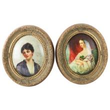 Pair of Antique Style Hand Painted Portraits