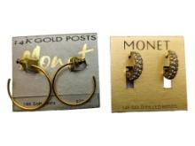 Lot of 2 14K Gold / Gold Fill Hoop Earrings - Monet Brand