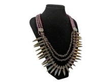 3-Tier Beaded Spike Necklace