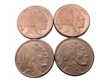 Lot of 4 - 1 AVDP Ounce .999 Fine Copper rounds