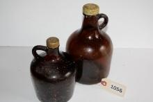 2 Brown Jugs with caps
