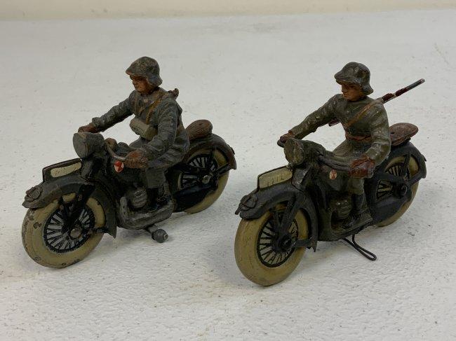 GERMAN NAZI PERIOD LINEOL / ELASTOLIN TOY SOLDIERS ON MOTORCYCLES