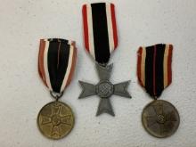 WWII NAZI GERMANY 1939 WAR MERIT CROSS AND MEDALS LOT OF 3