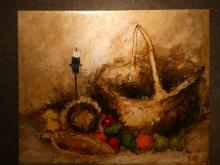 Bunnell Still Life Backet & Fruit Oil Painting