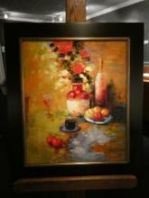 J Piten Still Life Flowers & Fruit Oil Painting