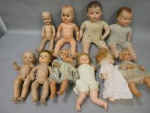 Lot 10 Assorted Vintage Baby Dolls Composition Rubber Plastic etc