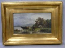 Antique Albert Jurardus Prooijen Cows Drinking by Lake Oil Painting