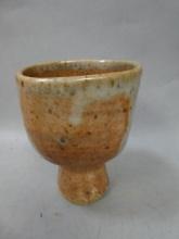 Warren MacKenzie Art Pottery Signed Brown & White Glaze Goblet Cup