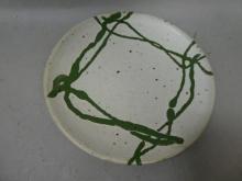 Warren MacKenzie Art Pottery Signed Green & White Glaze Plate