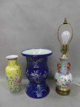 Lot 3 Vintage Chinese Art Pottery Lamps & Lamp Bases