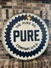 Pure Oil Porcelain Sign With Original Mounting Ring