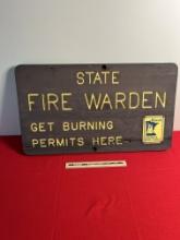 Official State Fire Warden 'Permits Here' Wood Sign