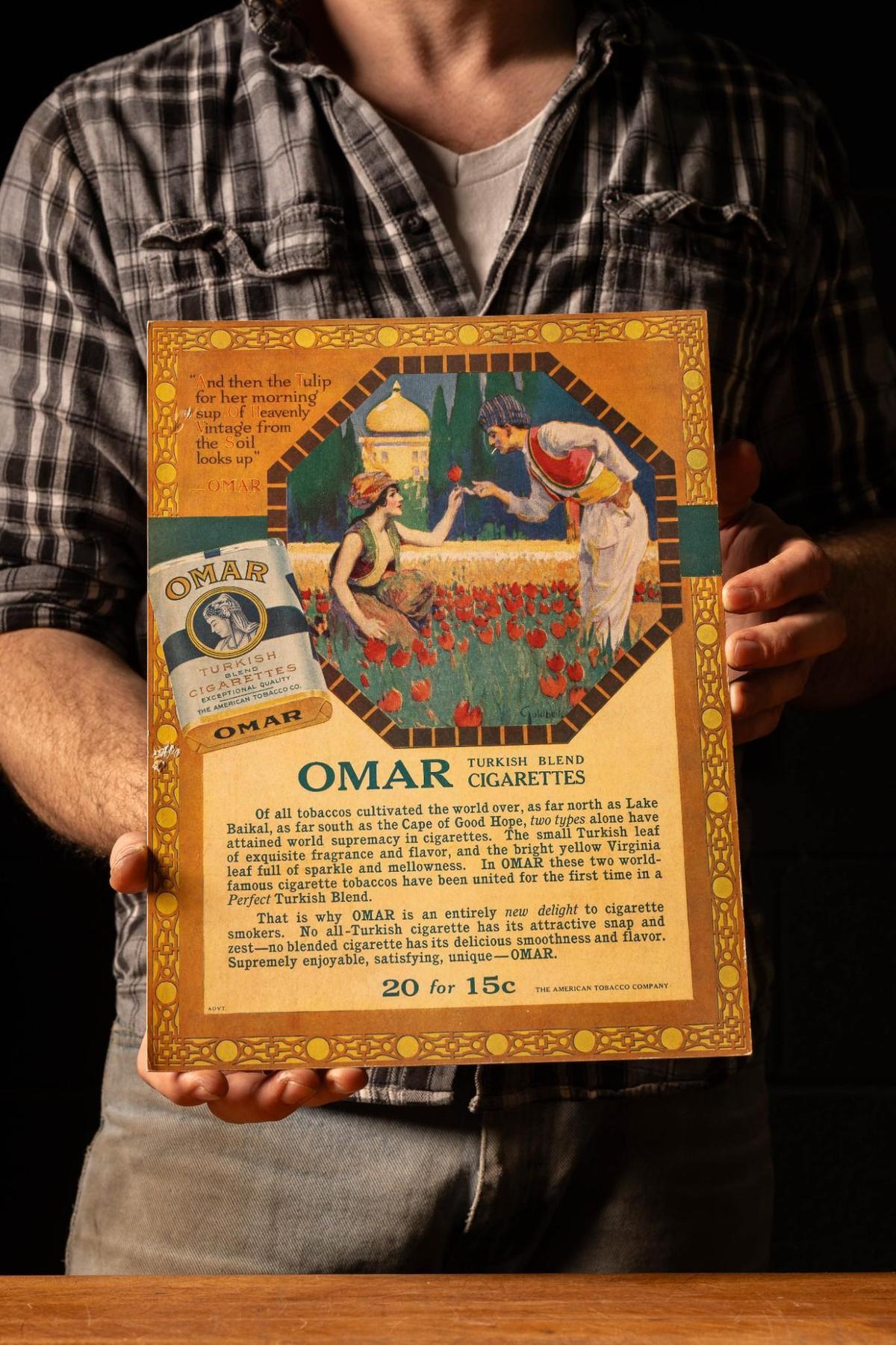 Early 20th Century Omar Turkish Cigarettes Cardstock Ad