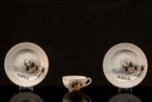 Set of 3 c. 1930s Japanese Eggshell Kutani Porcelain Dishes