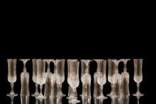 Set of 18 Cut Glass Champagne Flutes