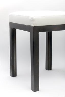 Leather Ostrich Cushion Metal Stools In The Style Of Edward Wormley
