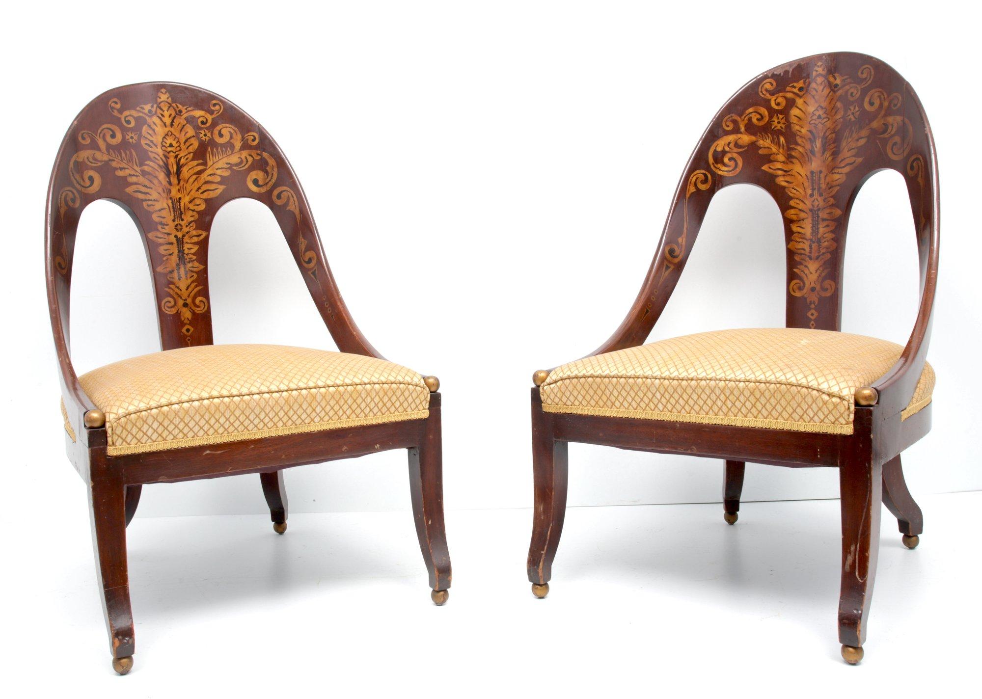 Pair Of Mid Century Walnut And Fleur Print Chairs