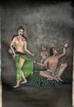 VINTAGE TABANAN- BALI OIL ON CANVAS COUPLE WITH CHILD SIGNED NY THE ARTIST LOWER RIGHT
