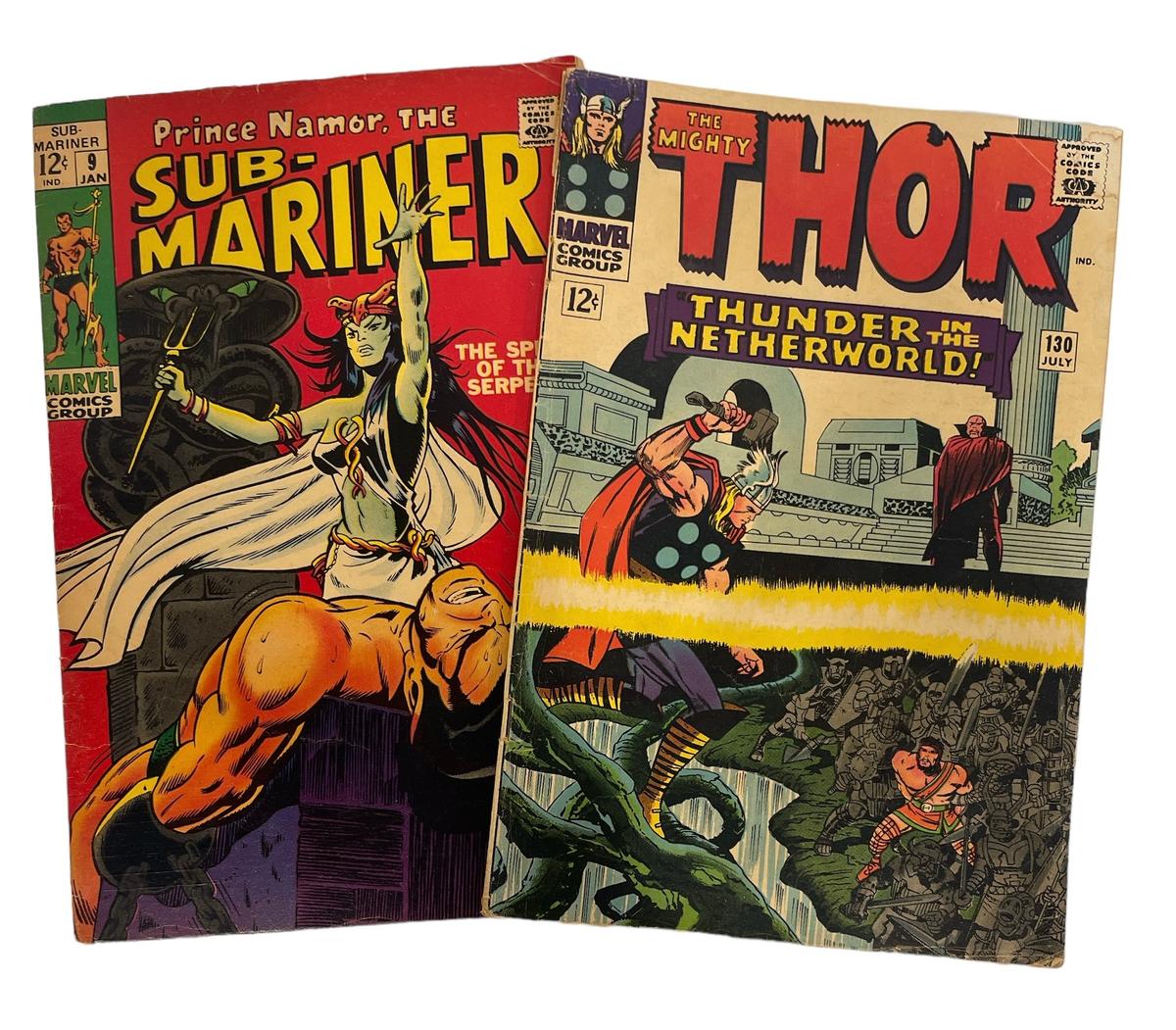 Vintage Marvel Comics - The Mighty Thor No.130 and Sub-Mariner No.9